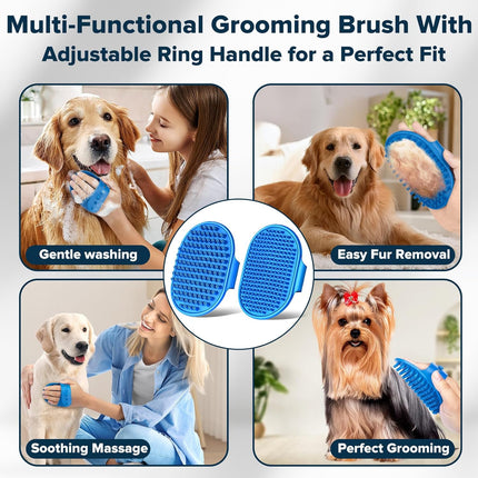 6PCS Pet Grooming Kit – Dog Bath Gloves, Shampoo Brush & Grooming Supplies (Navy)