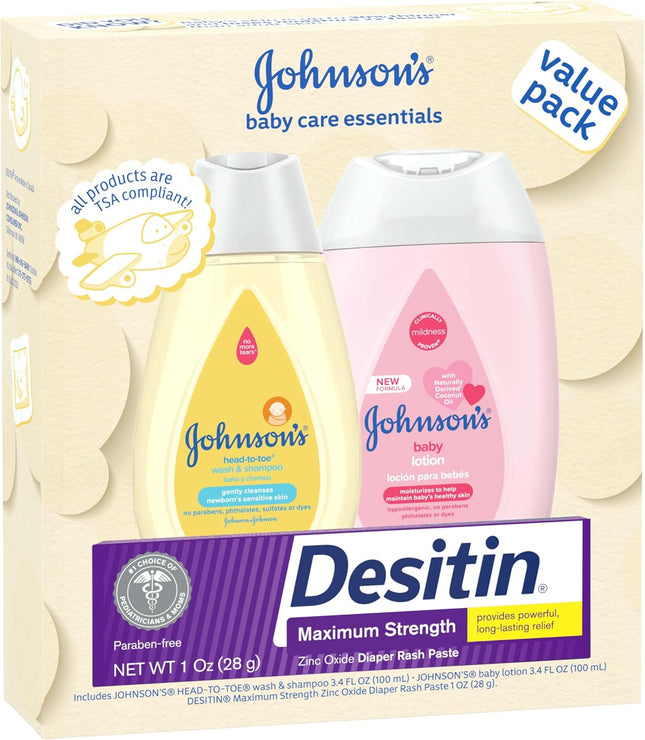 Baby Care Essentials Gift Set, Body Lotion & Zinc Oxide Diaper Rash Paste, 3-Piece