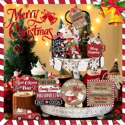 Christmas Tiered Tray Set – Wooden Snowman, Snowflake, Gnome, and Truck Winter Holiday Décor
