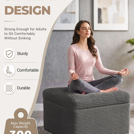 23.6 Inch Dark Grey Corduroy Pouf Ottoman Footrest with Dual-Layer Foam Support