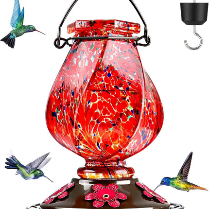 Hummingbird Feeder – Hand Blown Glass, 5 Ports with Ant Moat, 22oz