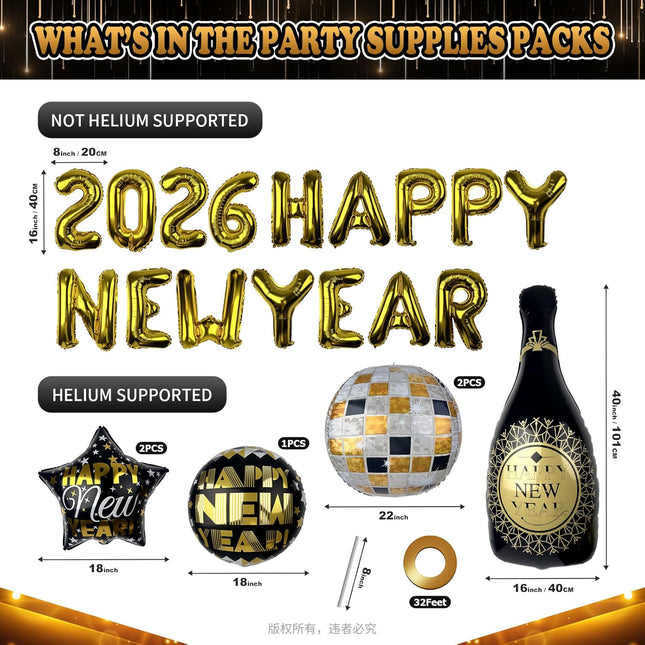 2026 Giant 40in Balloons NYE Party Decorations Happy New Year Supplies