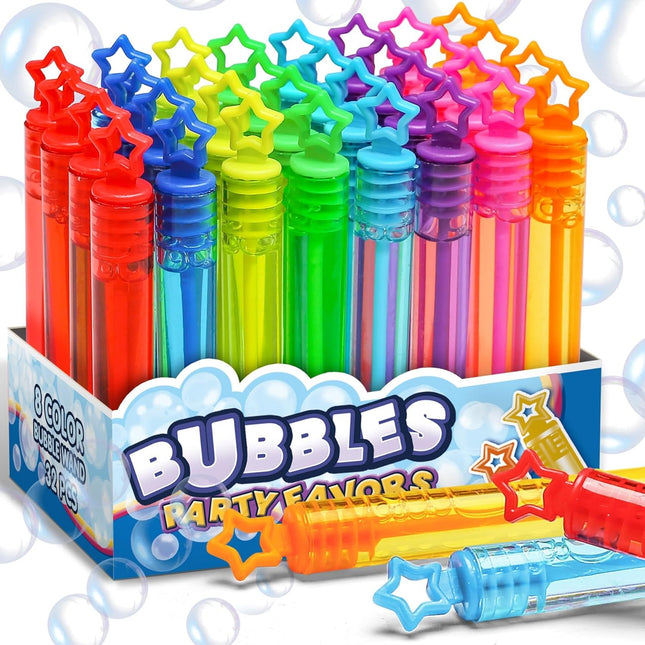 32PCS Neon Bubbles Party Favors – Mini Star Bubble Wands in Gift Box for Kids' Goody Bags