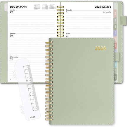 2026 Planner 12-Month – Weekly & Monthly, Vegan Leather, Pocket & Tabs