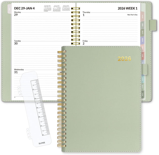2026 Planner 12-Month – Weekly & Monthly, Vegan Leather, Pocket & Tabs
