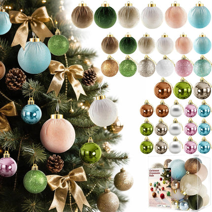 36PCS Velvet Christmas Ornaments – Shatterproof Tree Balls in 6 Colors