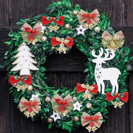 25 PCS Mini Christmas Bows with Bells Linen DIY Ornaments 2.2 Inch