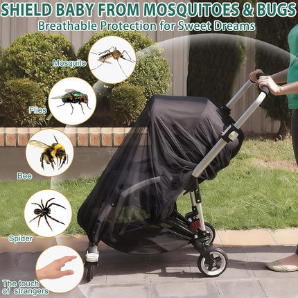 2 Pack Baby Mosquito Net, Universal Stroller Bassinet Insect Barrier Black