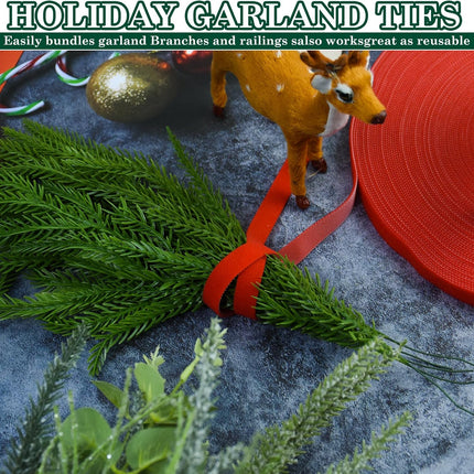 Christmas Wreath & Garland Ties 120Ft – Red Nylon Adjustable Straps