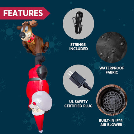 8FT LED Hanging Christmas Inflatable – Santa Climbing with Reindeer Decor