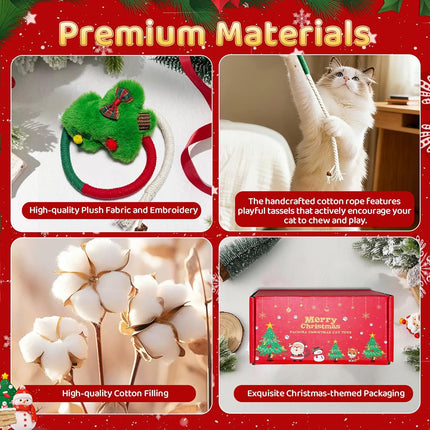 8PCS Christmas Cat Toys – Catnip Toys with Santa, Gingerbread & Chew Rope