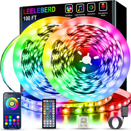 100ft LED Strip Lights, RGB Color Changing Music Sync Lights with App Control