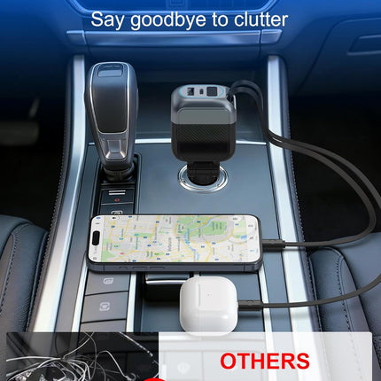 87W Retractable Car Charger, 4-in-1 USB C Fast Charging Adapter with Cable