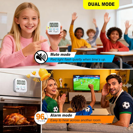 2 Digital Timers for Kids – Classroom, Kitchen, Exercise, Battery Included