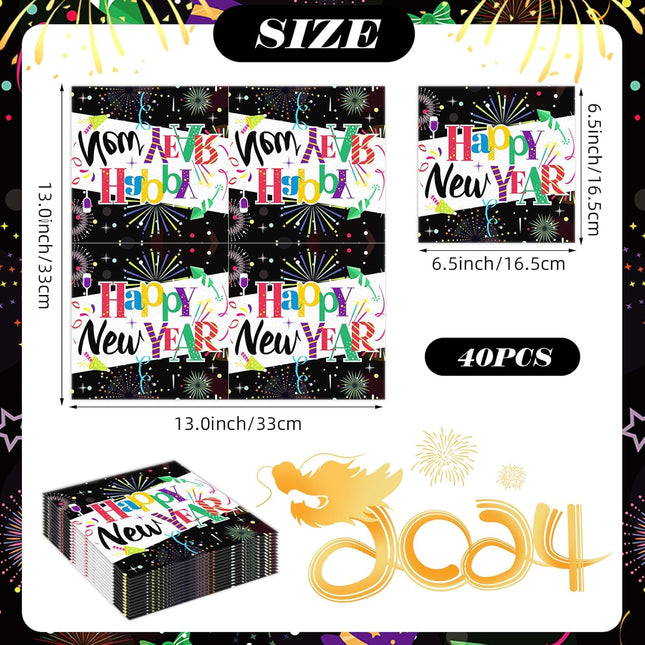 Happy New Year 2026 Cocktail Napkins – 40-Pc Party Table Decorations