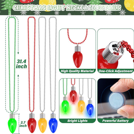 8 PCS Christmas Light-Up Bulb Necklaces Xmas Party Accessories Bulk