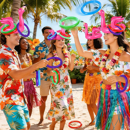 15PCS Inflatable Flamingo Ring Toss Pool Game Luau Party Decor Set