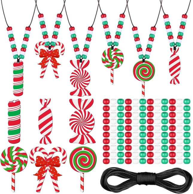 Christmas Necklace Making Kit 24 Sets Beads Pendants DIY Party Crafts