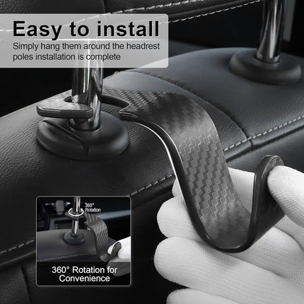 4 Pack Car Purse Hooks, Universal Seat Headrest Hangers, Carbon Fiber Black
