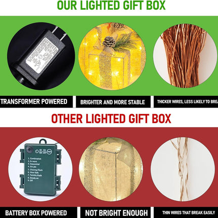 3PCS Lighted Xmas Gift Boxes – 60 LED Tinsel Decorations for Home & Yard