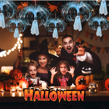 2-Pack 2FT Solar Fiber Optic Ghost Lights, Cool White Hanging Halloween Yard Decor
