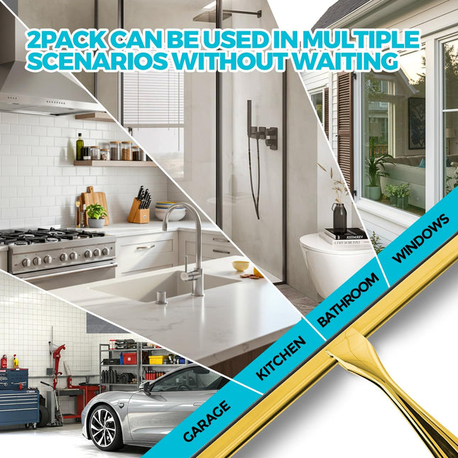 2-Pack Golden Stainless Steel Squeegees for Shower Doors, Glass, & Windows