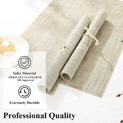 Beige Woven Vinyl Placemats Set of 4 Reversible Indoor Outdoor Table Mats
