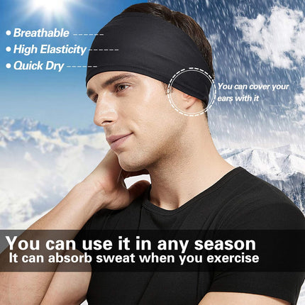 5-Pack Men's Moisture-Wicking Sports Headbands, Sweatbands for Running & Cycling