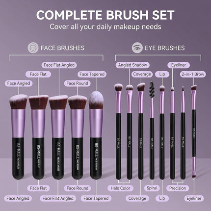 14 Pcs Makeup Brush Set Purple Synthetic Foundation Eye Shadow Brushes