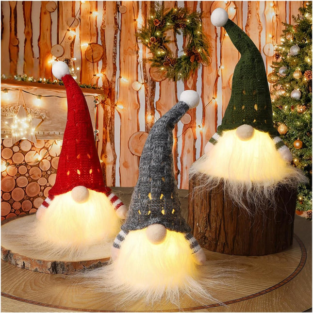 Christmas Plush Gnomes 9 Inch Lighted Handmade Mini Scandinavian Swedish Gnome Décor