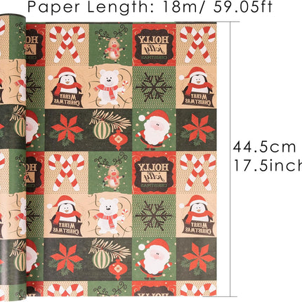 Christmas Kraft Wrapping Paper Roll – Snowflake & Santa Vintage Design