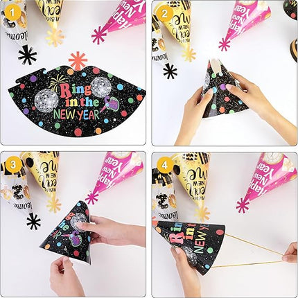 18 PCS 2026 New Year Party Hats Cone & Crown Photo Props Multicolor