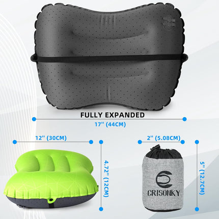 Ultralight Inflatable Camping Pillow, Ergonomic Neck & Lumbar Support, Travel