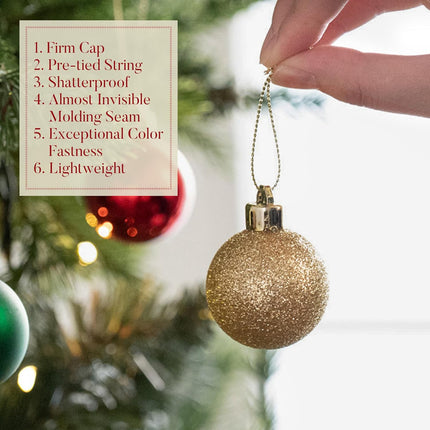 24-Piece Small Shatterproof Christmas Ornaments – Red, Green & Gold Balls