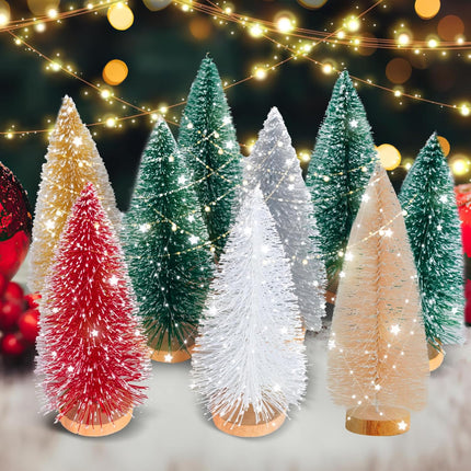 9PCS Mini Christmas Trees with Lights 8 Inch Tabletop Bottle Brush Decor