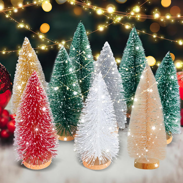 9PCS Mini Christmas Trees with Lights 8 Inch Tabletop Bottle Brush Decor