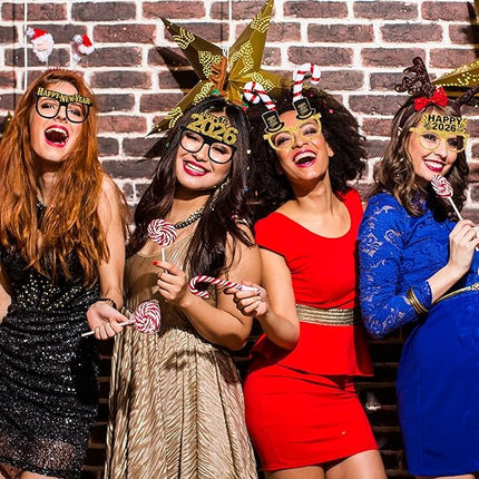 6 PCS 2026 Happy New Year Paper Glasses NYE Party Photo Booth Props