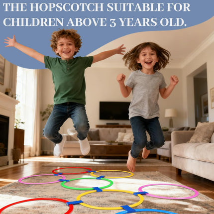Hopscotch Ring Game Set with Toss Bean Bags for Kids Outdoor Play
