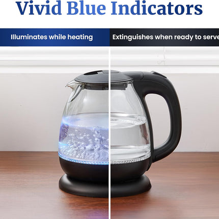 Elite Gourmet 1L BPA-Free Glass Electric Kettle 1100W Blue LED EKT1001