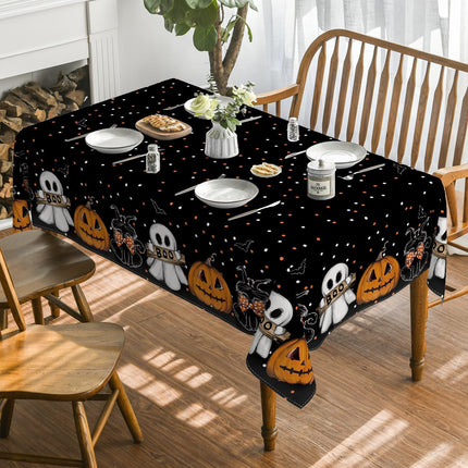 Halloween Tablecloth 60x84in, Jack-O-Lantern Cat Ghost Washable Party Table Cover