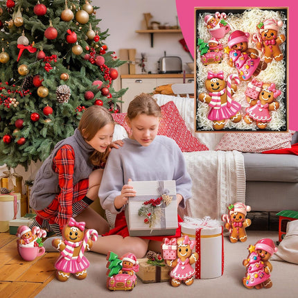 6-Piece 8-Inch Extra Large Christmas Gingerbread Man Decorations – Wooden 3D Figurines