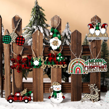 24PCS Wooden Christmas Ornaments – Snowflake, Gnome & Snowman Leopard Print Decor