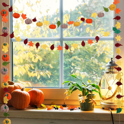 Felt Pumpkin Garland 2PCS – Fall Maple Leaves Decoration for Halloween & Thanksgiving