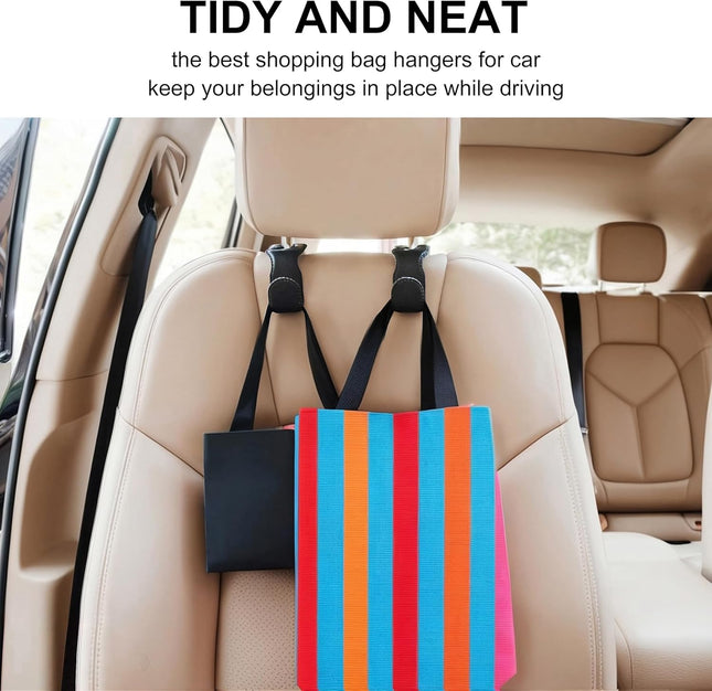 2-Pack Car Seat Headrest Hooks for Purses, Bags, and Grocery Bags – Leather Covered