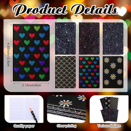 12 Set Mini Notebooks & Glitter Pens – 6 Pocket Notepads, 6 Sparkly Pens, Gift Set