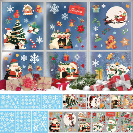 262PCS Christmas Window Clings – Colorful Santa & Snowflake Double-Sided Decals