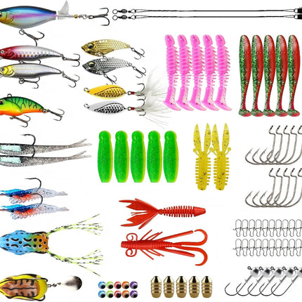 Fishing Lures Kit, Bass Fishing Tackle Set with Soft Baits, Hooks & Weights