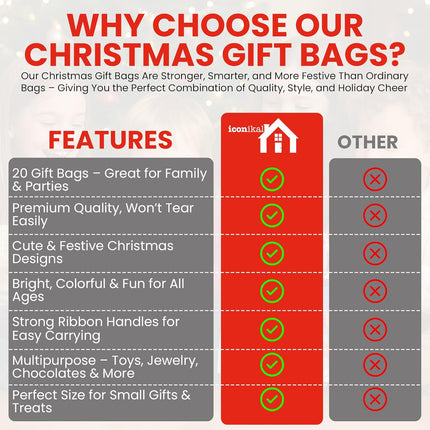 20-Pack Small Christmas Gift Bags – 4x6x2.5" Snowman, Santa & Reindeer