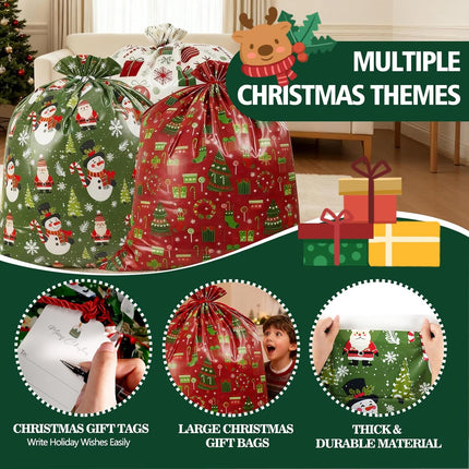 3 Pack Large Christmas Gift Bags – 36×44" Reusable Jumbo Holiday Sacks