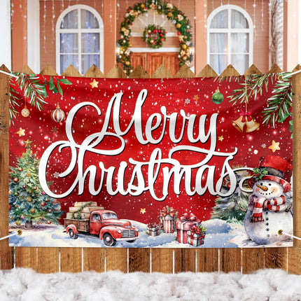 Large 72x44 Inch Red Christmas Banner, Merry Christmas Outdoor Flag for Holiday Decor